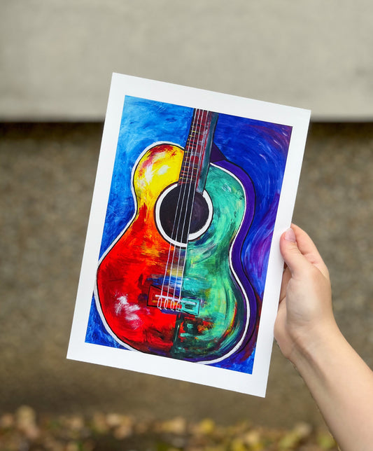 Art Print - Cubist Guitar Acrylic Painting Print